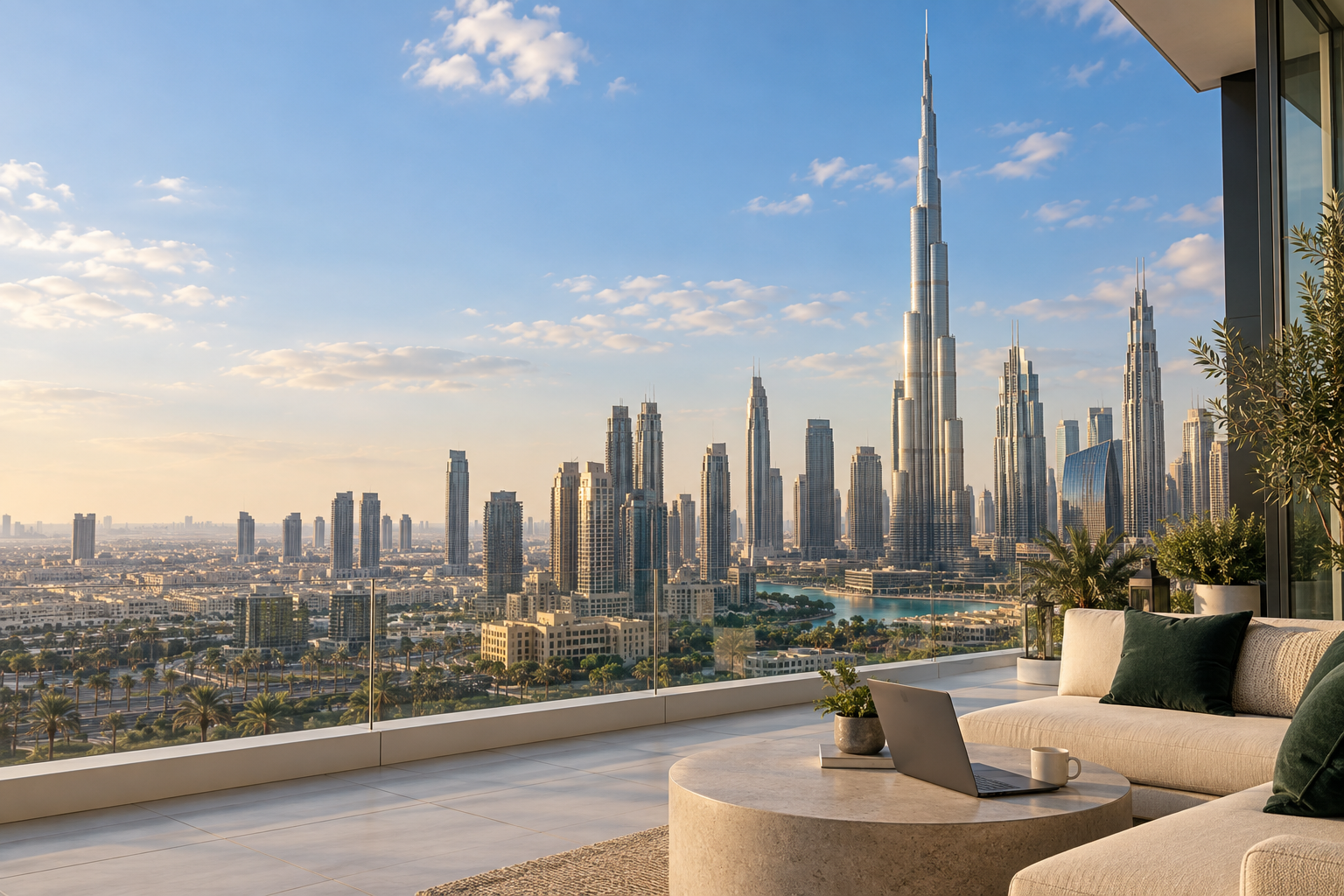 Dubai properties viewed from a residential terrace